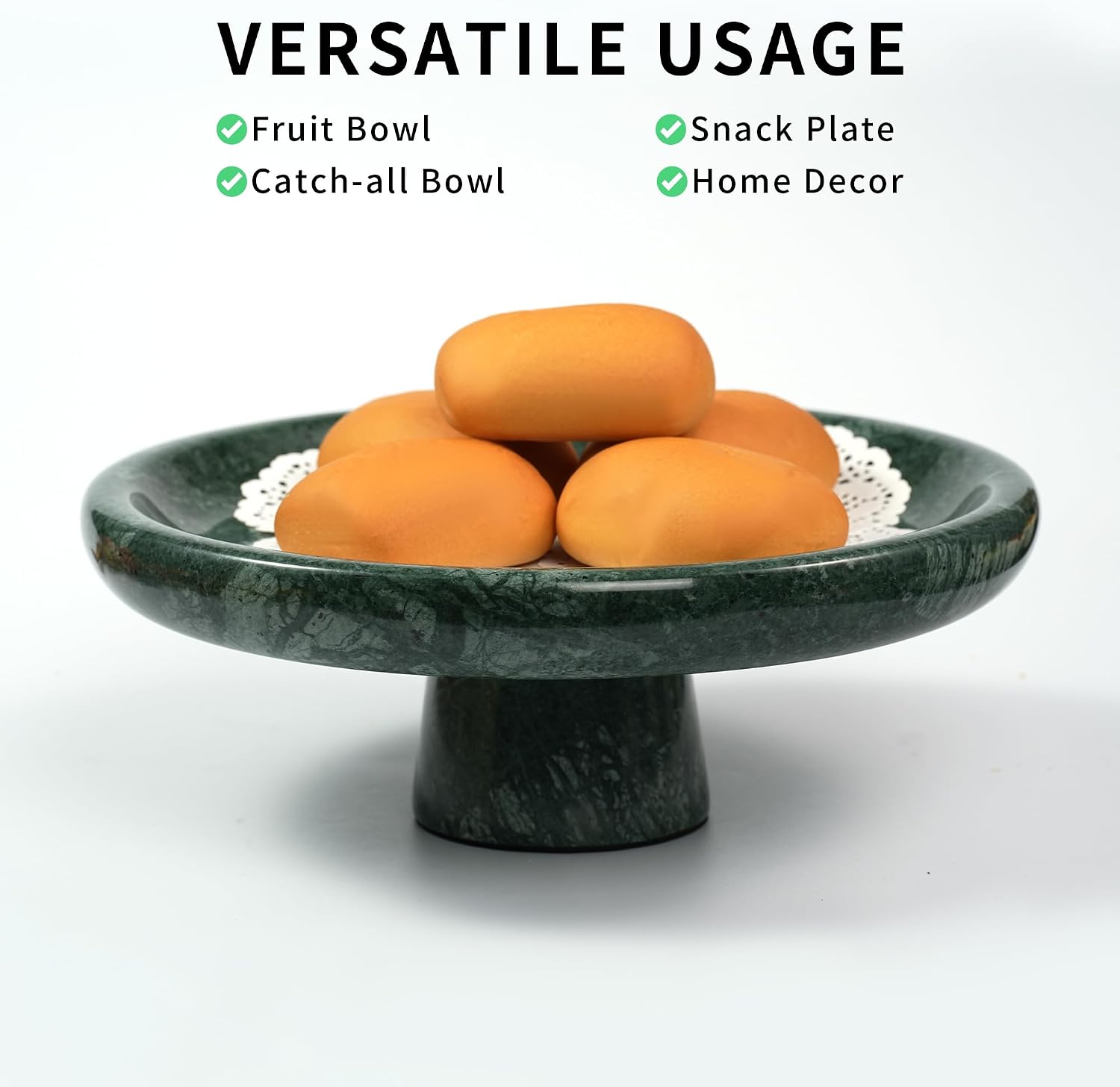 Marble Fruit Bowl for Kitchen - 9.9" Green Decorative Stone Pedestal Bowls for Home Decor  Footed Fruits Holder For Dining Table Counter Organization